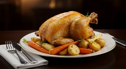 Golden-brown Roast Chicken with Roasted Root Vegetables, a picture-perfect Sunday dinner centerpiece.