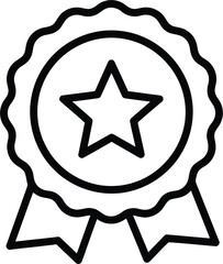 Obraz premium Simple black and white illustration of a badge with a star, featuring ribbons.