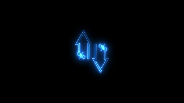 Glowing neon line cost and reduction concept. down arrow with start up arrow with parentage.