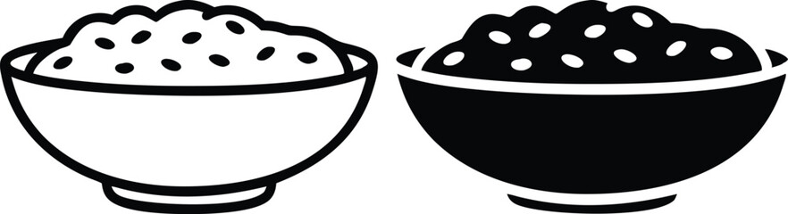 Minimalist Bowl of Rice Icon – Black & White Line Art Vector Illustration