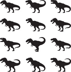 Tyrannosaurus rex dinosaur silhouettes set