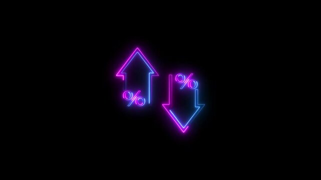Glowing neon line cost and reduction concept. down arrow with start up arrow with parentage.