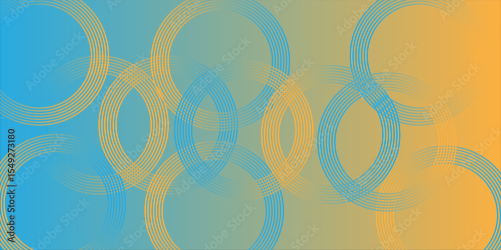 Poster colorful abstract background with overlapping circular lines in blue, yellow, and green tones, creat
