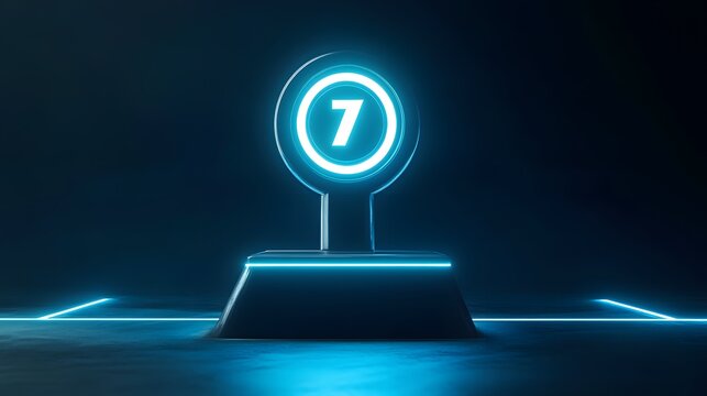 Number seven neon light glowing futuristic design abstract background technology illustration render