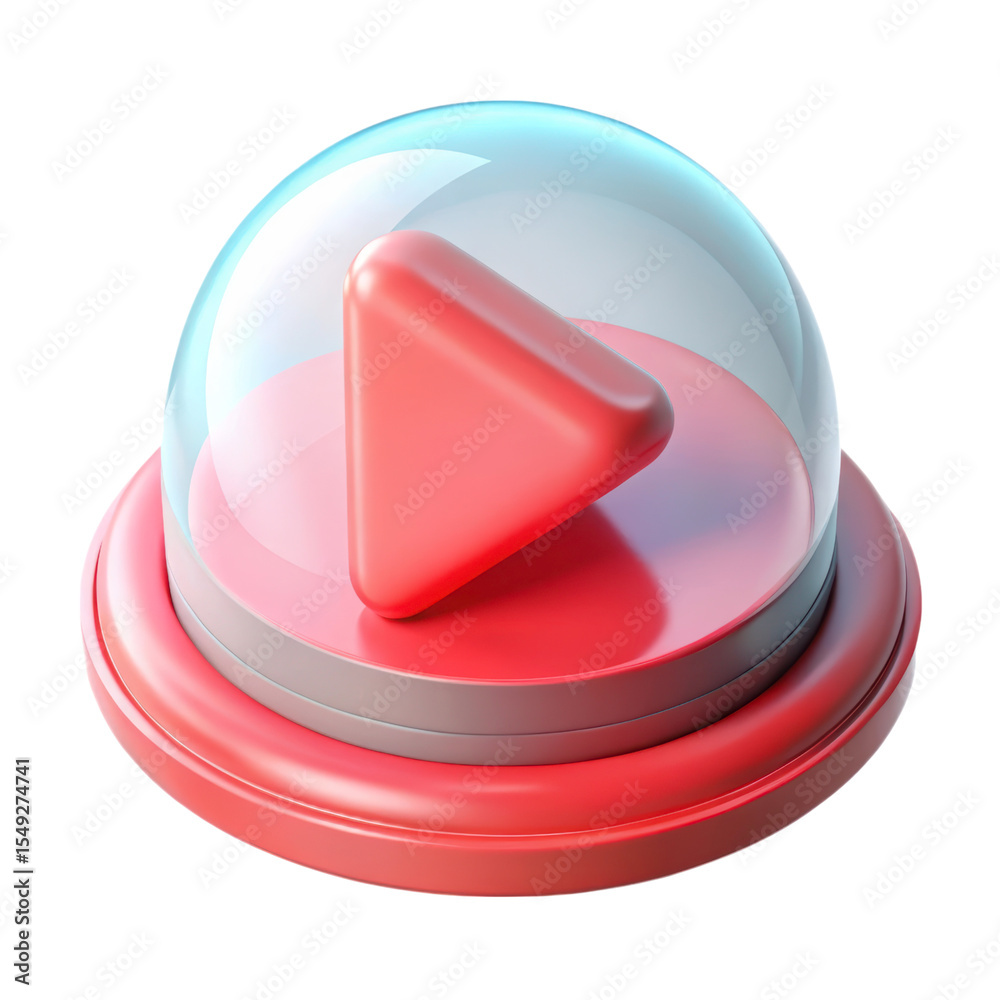 Aufkleber Red play button 3d rendering plasticstyle icon inside a transparent dome isolated on background