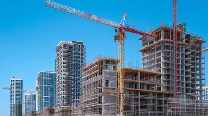 High-Rise Construction with Tower Cranes in Expanding Cityscape