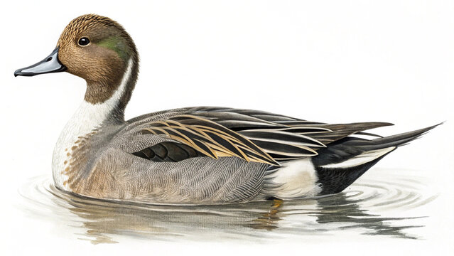 Photo of a pintail duck swimming in water