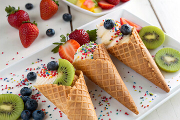 Assorted Ice Cream Cones With Fresh Accents