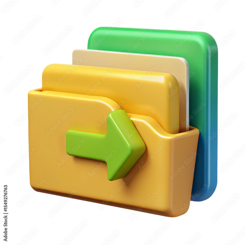 Poster yellow folder with arrow illustrating file import 3d rendering plasticstyle icon isolated on white b