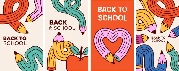 Back to school vertical designs with colorful pencils illustrations.
