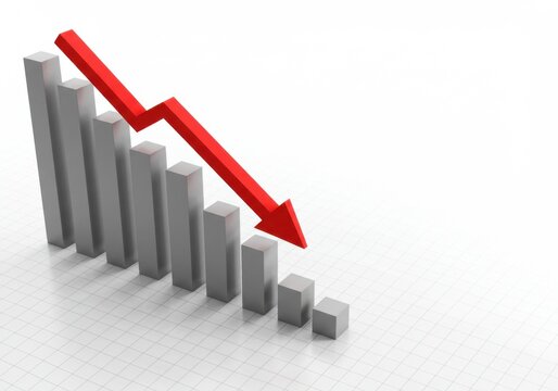 Graph showing decreasing trend with red downward arrow  