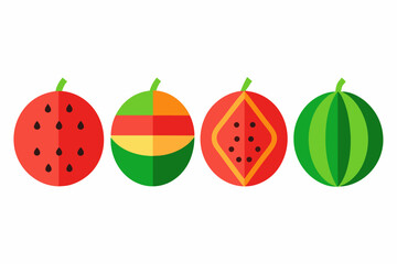 set of Watermelon vector silhouette illustration isolated on white background