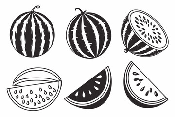 set of Watermelon vector silhouette illustration isolated on white background