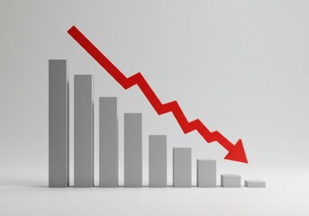 Financial graph showing decreasing trend with red downward arrow  