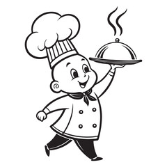  A cartoon chef holding a tray with food