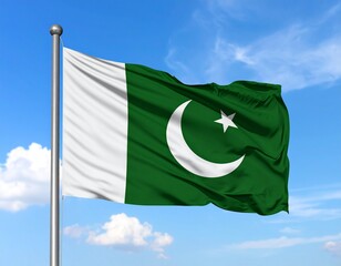 flag of pakistan Pakistani Flag Waving Proudly Under a Clear Blue Sky