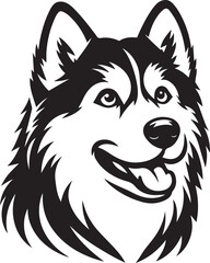 Siberian Husky Dog Vector Illustration in Black and White 