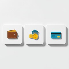 Wallet, coins, and credit card icons in flat design style  