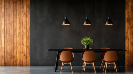 A chic, minimalist dining space featuring a sleek table and stylish chairs, perfectly blending elegance and function in a modern home setting.