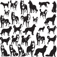 Siberian Husky Dog Vector Illustration in Black and White 