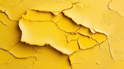 A vibrant, textured close-up of a yellow wall, showcasing intricate cracks and peeling paint that adds a touch of character and depth to any artistic composition.
