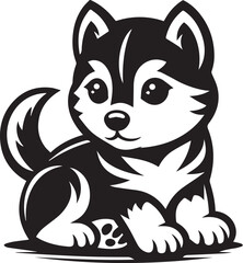Siberian Husky Dog Vector Illustration in Black and White 