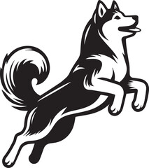 Siberian Husky Dog Vector Illustration in Black and White 