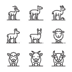 Obraz premium Diverse Animal Icons A Collection of Line Art Drawings Featuring Sheep, Llamas, and More