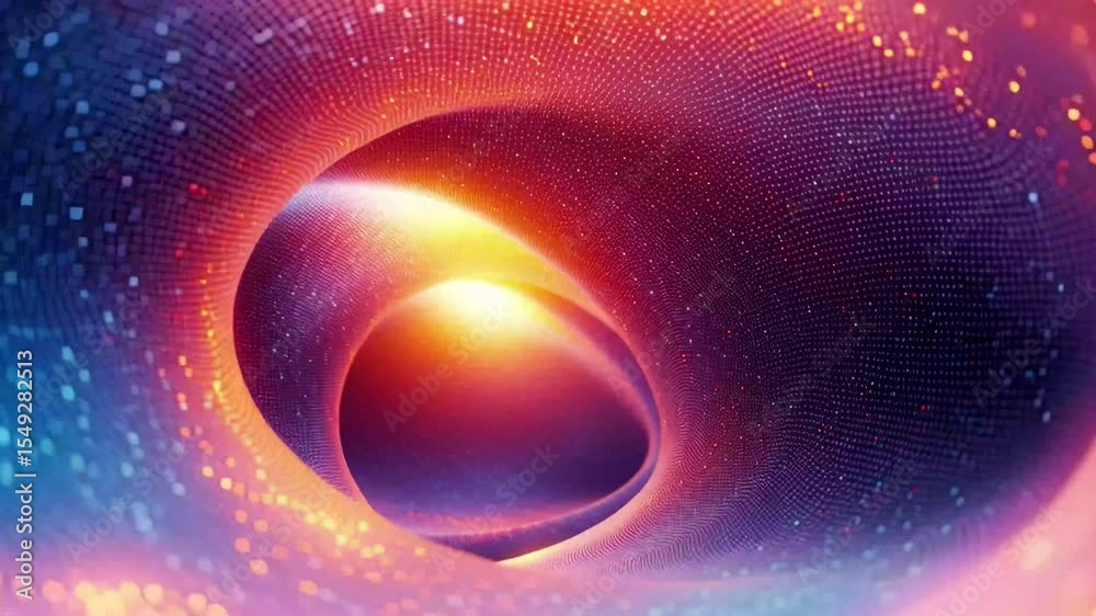 Poster colorful abstract vortex design with glowing lights and swirling patterns in a cosmic space setting