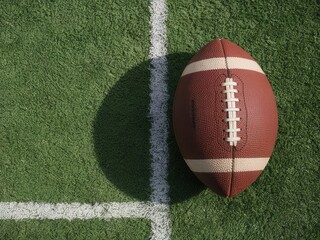 American football sits poised on the field ready for athletic competition