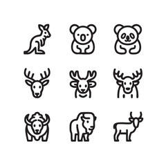 Adorable Wildlife Icons Kangaroos, Koalas, Pandas, Deer, and More