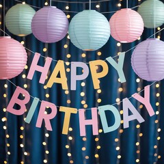 Happy birthday celebration with colorful lanterns