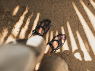 fashion shoes black mesh woven ballet flats