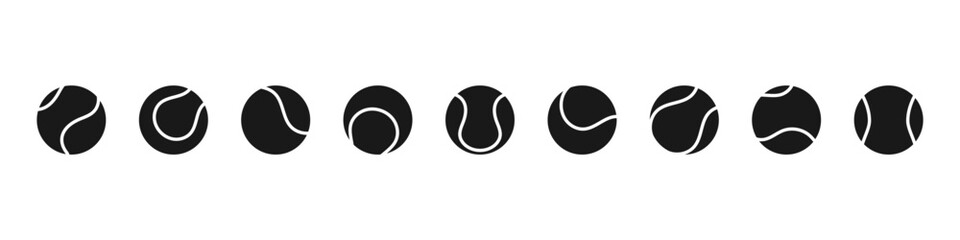 Tennis balls set. Black tennis ball icon, vector style