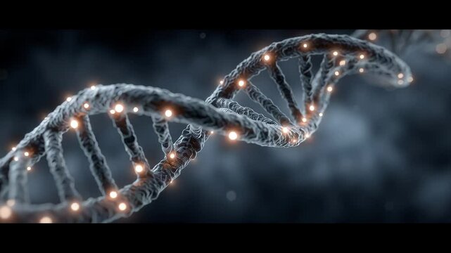 Digital Representation of DNA Strand with Glowing Nodes Advanced Medical Technology and Innovation in Genetic Research and Biotechnology