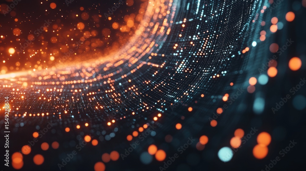 Poster futuristic data stream visual representation with dynamic light effects