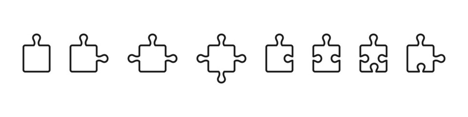 Puzzle icons set. Puzzle pieces line icon. Vector