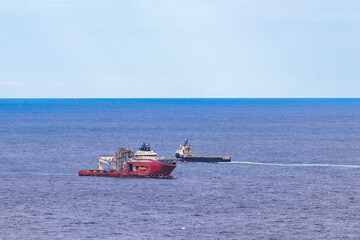 Copacabana coast beach panorama with ships Rio de Janeiro Brazil.