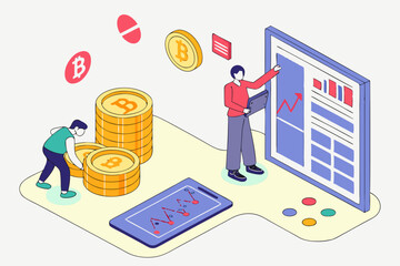 Blockchain and Cryptocurrency Themes Coins Ledgers and Transactions Vector Design