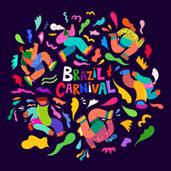 Beautiful holiday vector illustration with dancing people. Design for holiday celebration, Brazil Carnival or party
