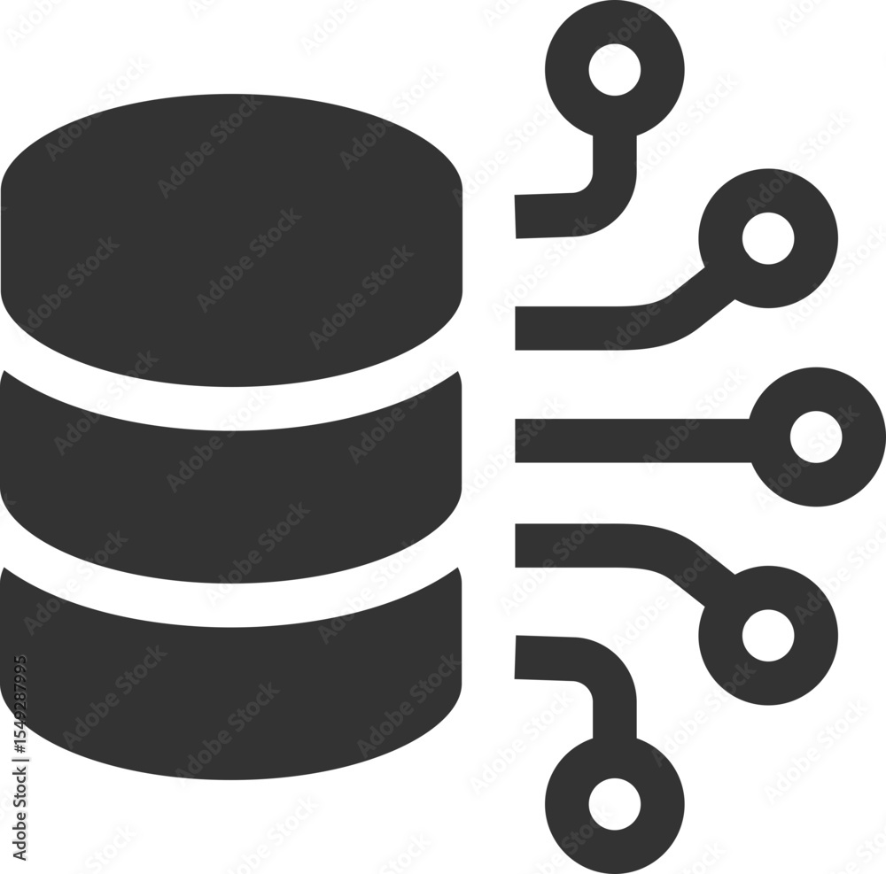 Poster Minimalist icon representing a database with digital connections. Symbolizes data processing, storage, and technology. Use for websites, presentations, or app interfaces.