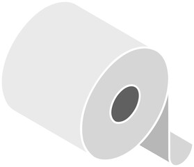 Isometric illustration of a roll of toilet paper against a light blue background.  Simple, clean design perfect for hygiene, cleanliness, or bathroomrelated projects.