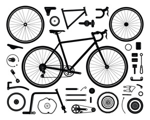 Complete Bike Components, Workshop, Infographic, Creative Space, Top View, Design Concept