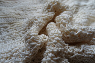 Draped light beige handmade crochet lacy fabric