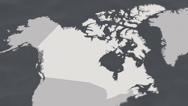 Map of CANADA, From above zooming in to show country&nbsp;with borders.