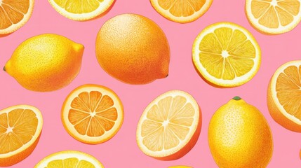 Obraz premium Vibrant Citrus Delight, A Colorful and Fresh Fruit Medley on Pink Backdrop
