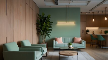 there is a living room with a couch, chairs, and a table 