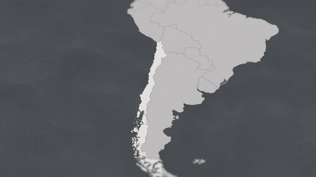 Map of CHILE, From above zooming in to show country&nbsp;with borders.