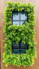 Lush Greenery Frame Around Window on Modern Building Facade