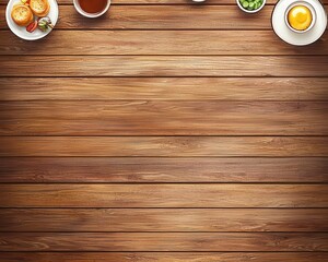 Breakfast Spread on Wooden Table with Pastries and Coffee Cups